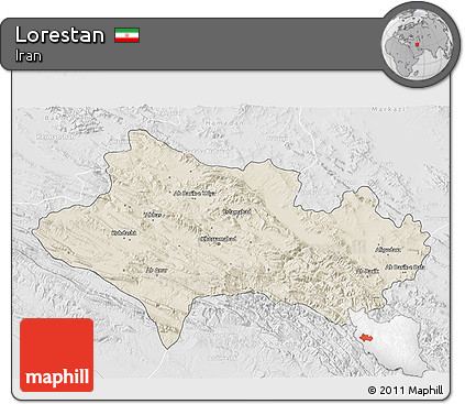 Shaded Relief 3D Map of Lorestan, lighten, desaturated
