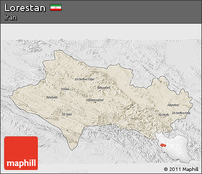 Shaded Relief 3D Map of Lorestan, lighten, desaturated