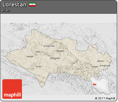 Shaded Relief 3D Map of Lorestan, lighten, desaturated