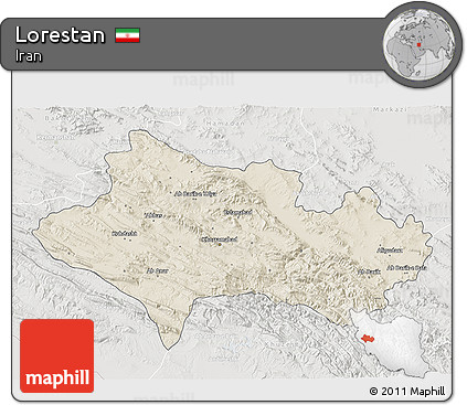 Shaded Relief 3D Map of Lorestan, lighten, semi-desaturated