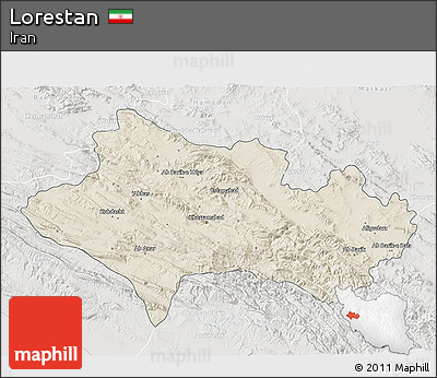 Shaded Relief 3D Map of Lorestan, lighten, semi-desaturated