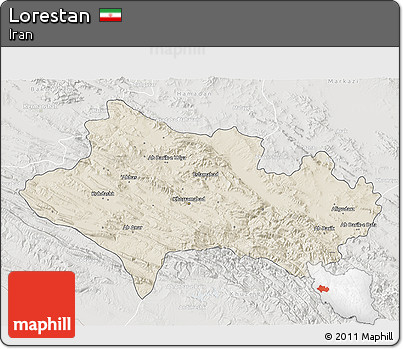 Shaded Relief 3D Map of Lorestan, lighten, semi-desaturated