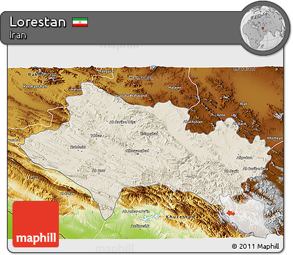 Shaded Relief 3D Map of Lorestan, physical outside