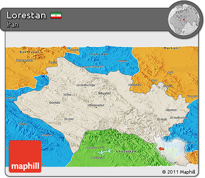 Shaded Relief 3D Map of Lorestan, political outside