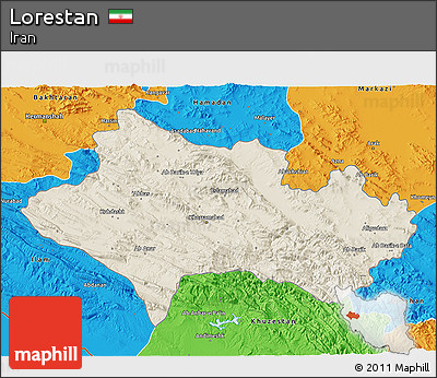 Shaded Relief 3D Map of Lorestan, political outside