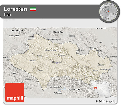 Shaded Relief 3D Map of Lorestan, semi-desaturated