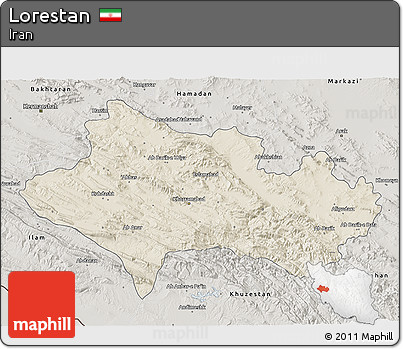 Shaded Relief 3D Map of Lorestan, semi-desaturated