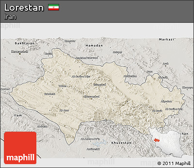 Shaded Relief 3D Map of Lorestan, semi-desaturated