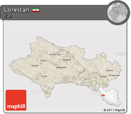Shaded Relief 3D Map of Lorestan, single color outside