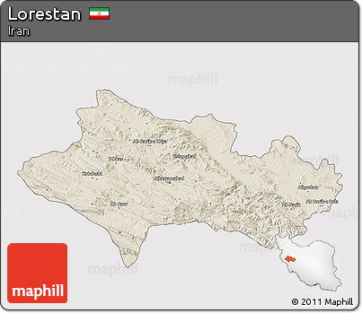 Shaded Relief 3D Map of Lorestan, single color outside