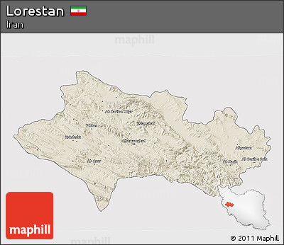 Shaded Relief 3D Map of Lorestan, single color outside