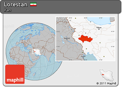 Gray Location Map of Lorestan, highlighted country, hill shading