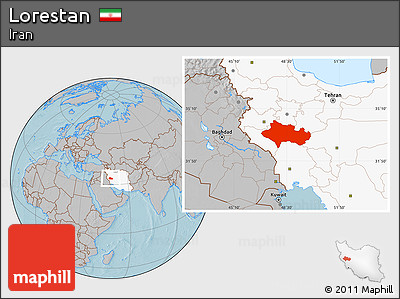 Gray Location Map of Lorestan, highlighted country, hill shading