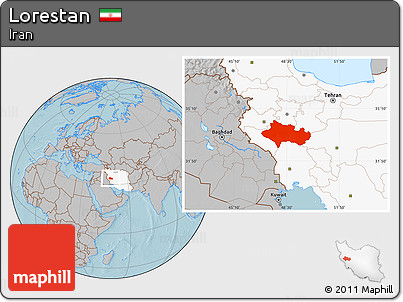 Gray Location Map of Lorestan, highlighted country, hill shading