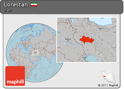 Gray Location Map of Lorestan, hill shading