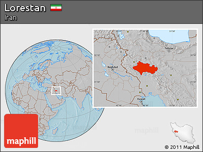 Gray Location Map of Lorestan, hill shading