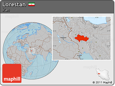 Gray Location Map of Lorestan, hill shading