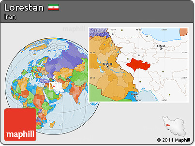 Political Location Map of Lorestan, highlighted country