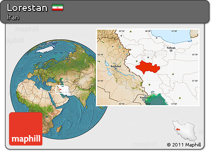 Satellite Location Map of Lorestan, highlighted country