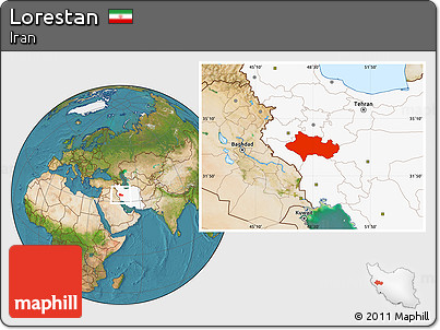 Satellite Location Map of Lorestan, highlighted country