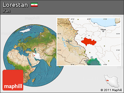 Satellite Location Map of Lorestan, highlighted country
