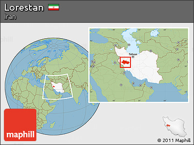 Savanna Style Location Map of Lorestan, highlighted country, within the entire country