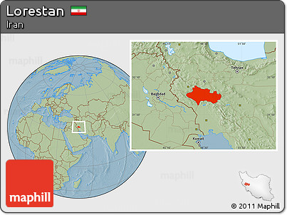 Savanna Style Location Map of Lorestan, hill shading