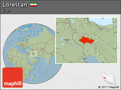 Savanna Style Location Map of Lorestan, hill shading