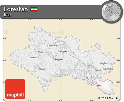 Classic Style Map of Lorestan, single color outside