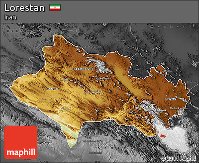 Physical Map of Lorestan, darken, desaturated