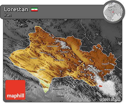 Physical Map of Lorestan, darken, desaturated