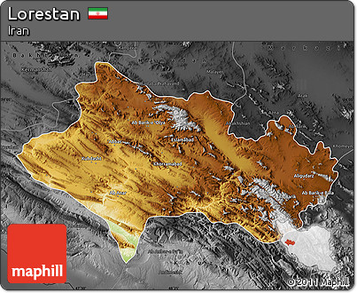 Physical Map of Lorestan, darken, desaturated