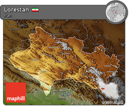 Physical Map of Lorestan, darken