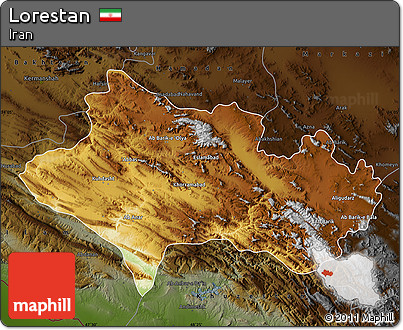 Physical Map of Lorestan, darken