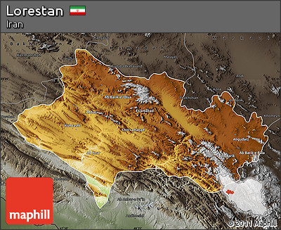 Physical Map of Lorestan, darken, semi-desaturated
