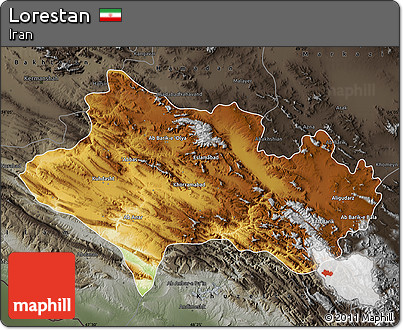 Physical Map of Lorestan, darken, semi-desaturated