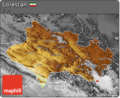 Physical Map of Lorestan, desaturated