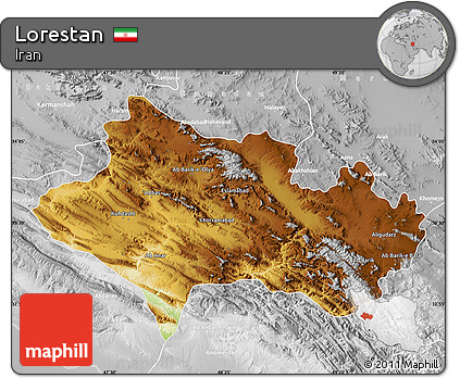 Physical Map of Lorestan, lighten, desaturated