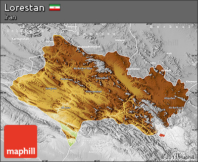Physical Map of Lorestan, lighten, desaturated