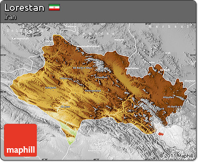 Physical Map of Lorestan, lighten, desaturated