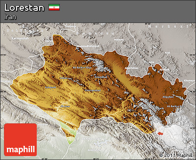Physical Map of Lorestan, lighten, semi-desaturated
