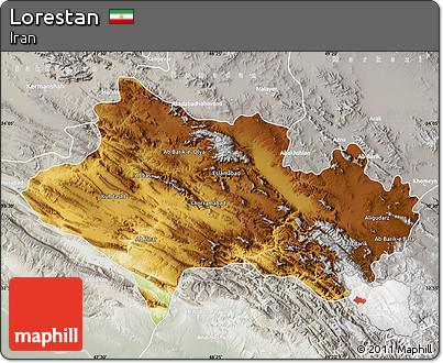 Physical Map of Lorestan, lighten, semi-desaturated