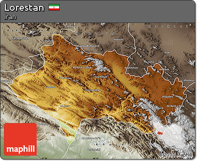 Physical Map of Lorestan, semi-desaturated