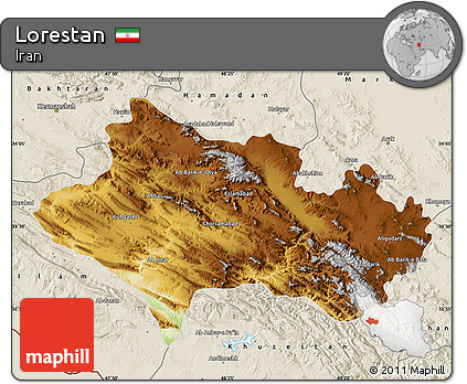Physical Map of Lorestan, shaded relief outside
