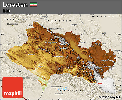 Physical Map of Lorestan, shaded relief outside