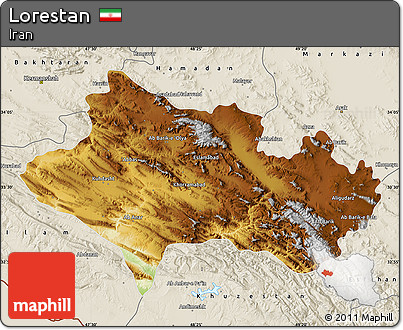 Physical Map of Lorestan, shaded relief outside
