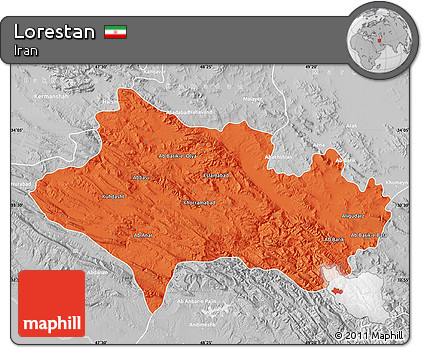 Political Map of Lorestan, lighten, desaturated