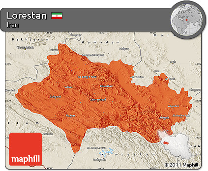 Political Map of Lorestan, shaded relief outside