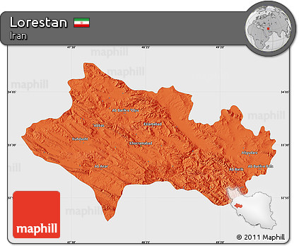 Political Map of Lorestan, single color outside