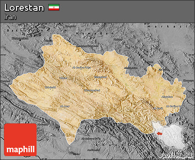 Satellite Map of Lorestan, darken, desaturated
